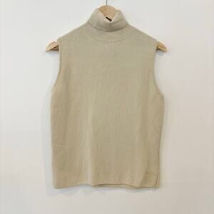 Vintage Sleeveless Turtleneck Sweater 100% Cotton Beige Womens' Large